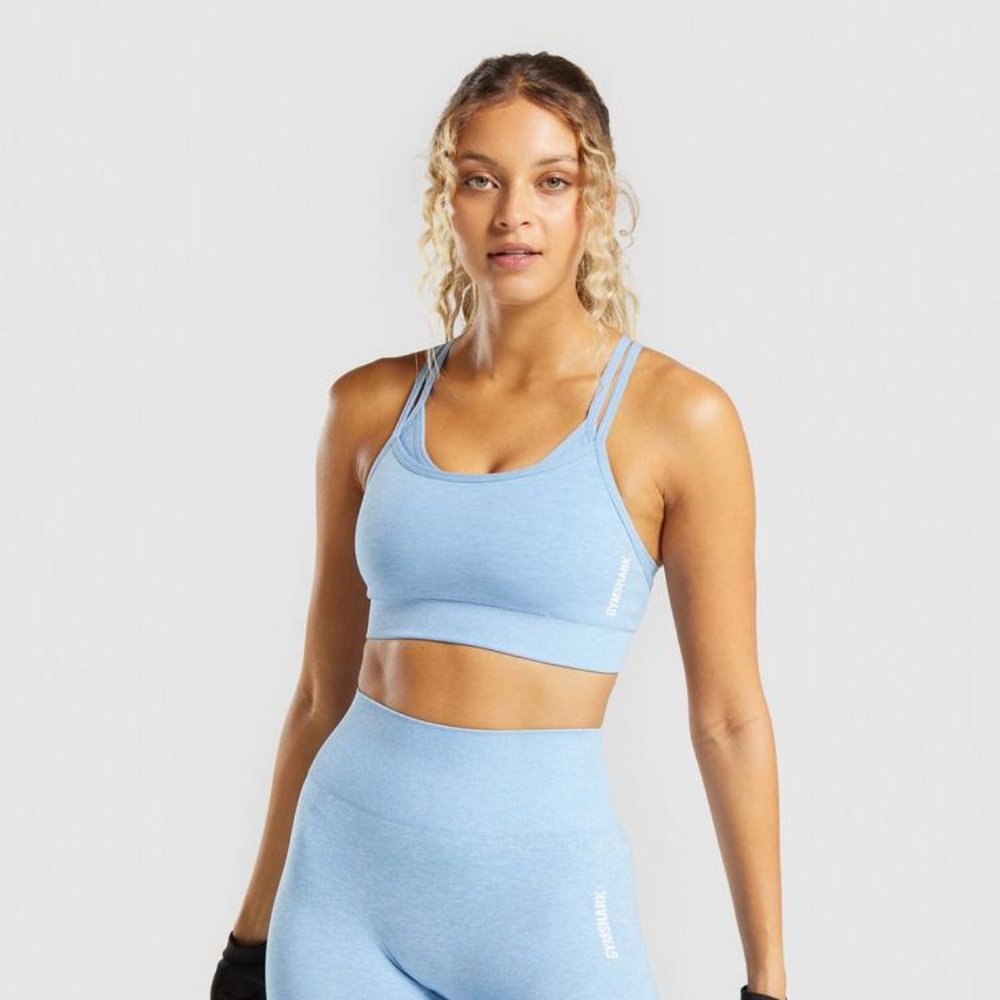 Gymshark Adapt Marl Seamless Sports Bra - Light Blue | Size XS